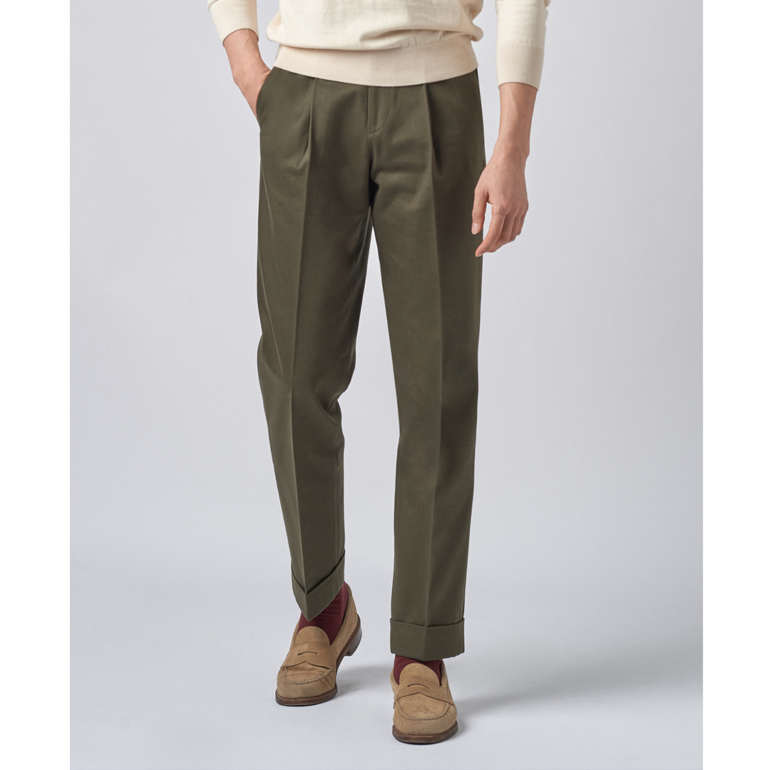 [메버릭] Beltless 1 pleat cotton trousers - Olive color ( 2월 28일까지 10% 할인 )