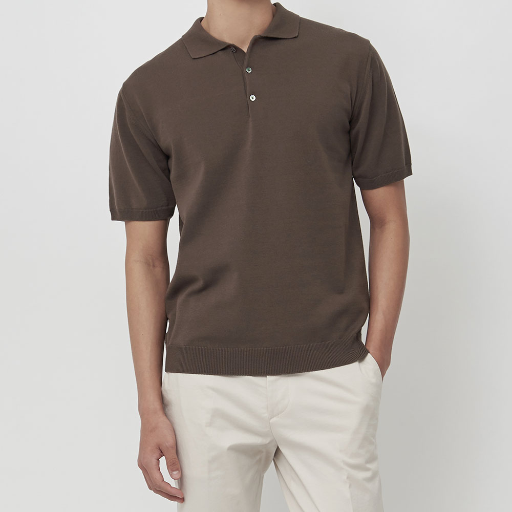 [매너앤대퍼] Cotton-Blend Polo Shirt Brown