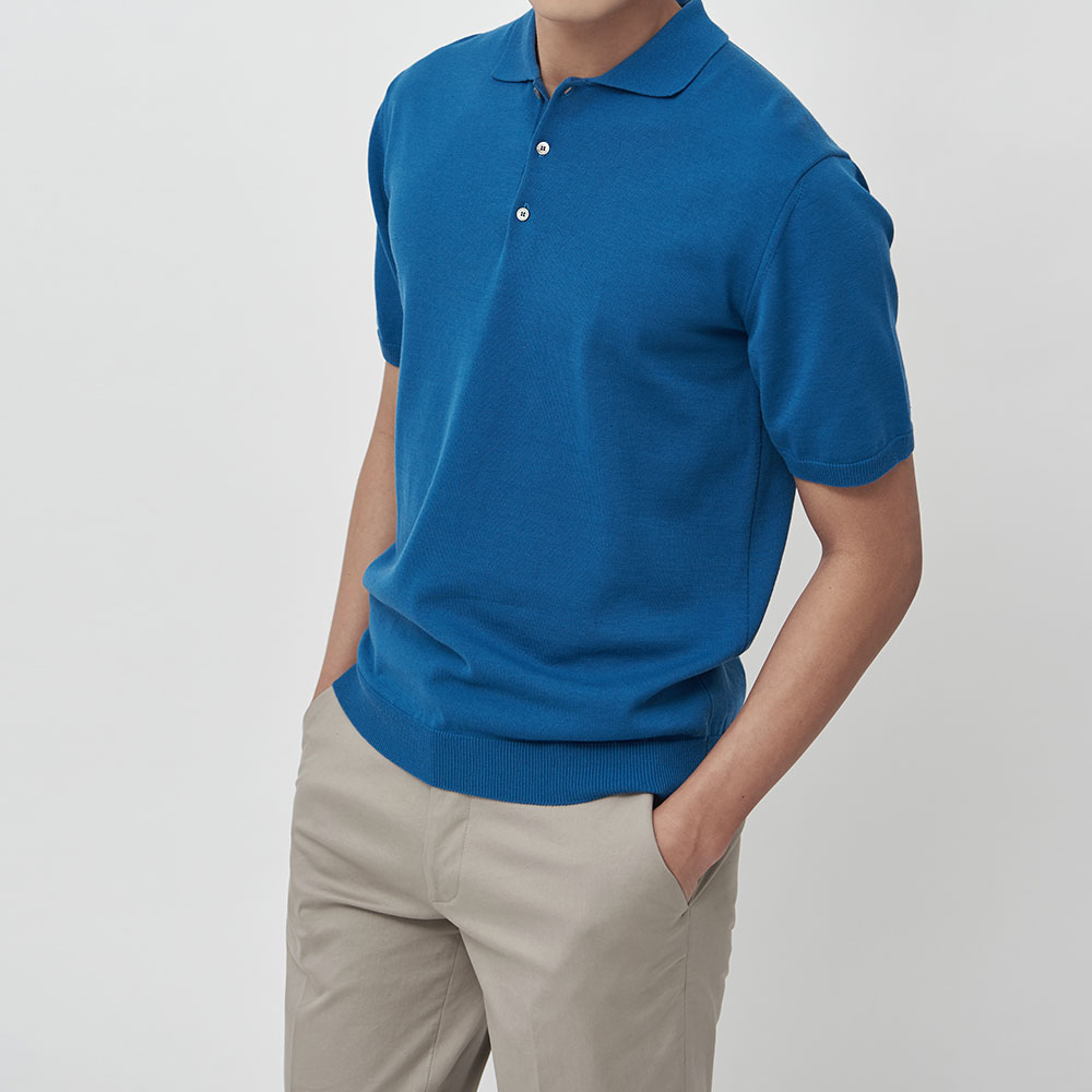 [매너앤대퍼] Cotton-Blend Polo Shirt Turquoise
