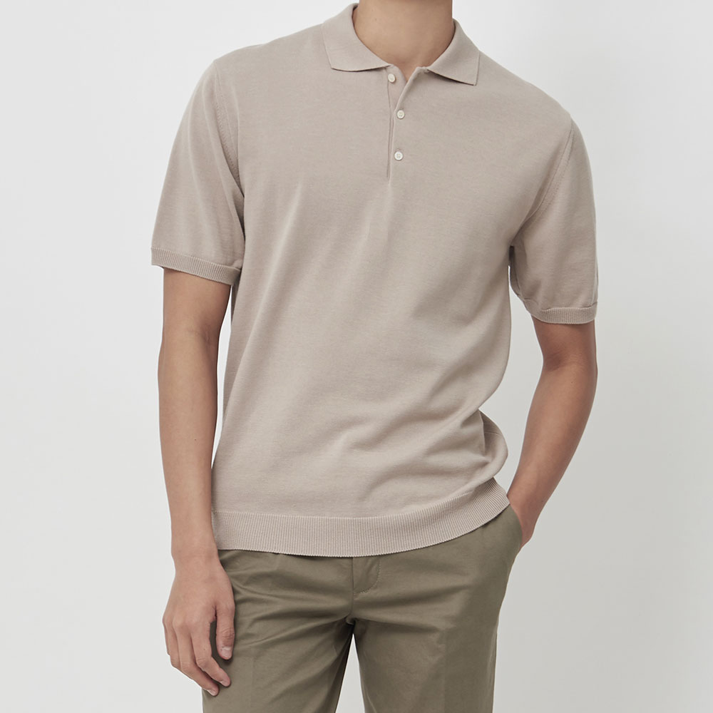 [매너앤대퍼] Cotton-Blend Polo Shirt Taupe