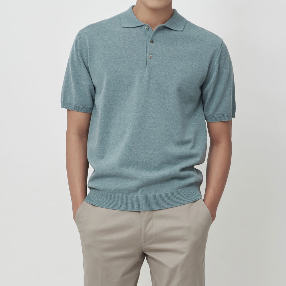 [매너앤대퍼] Cotton-Blend Polo Shirt Melange Mint