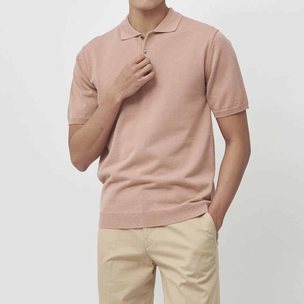 [매너앤대퍼] Cotton-Blend Polo Shirt Pink