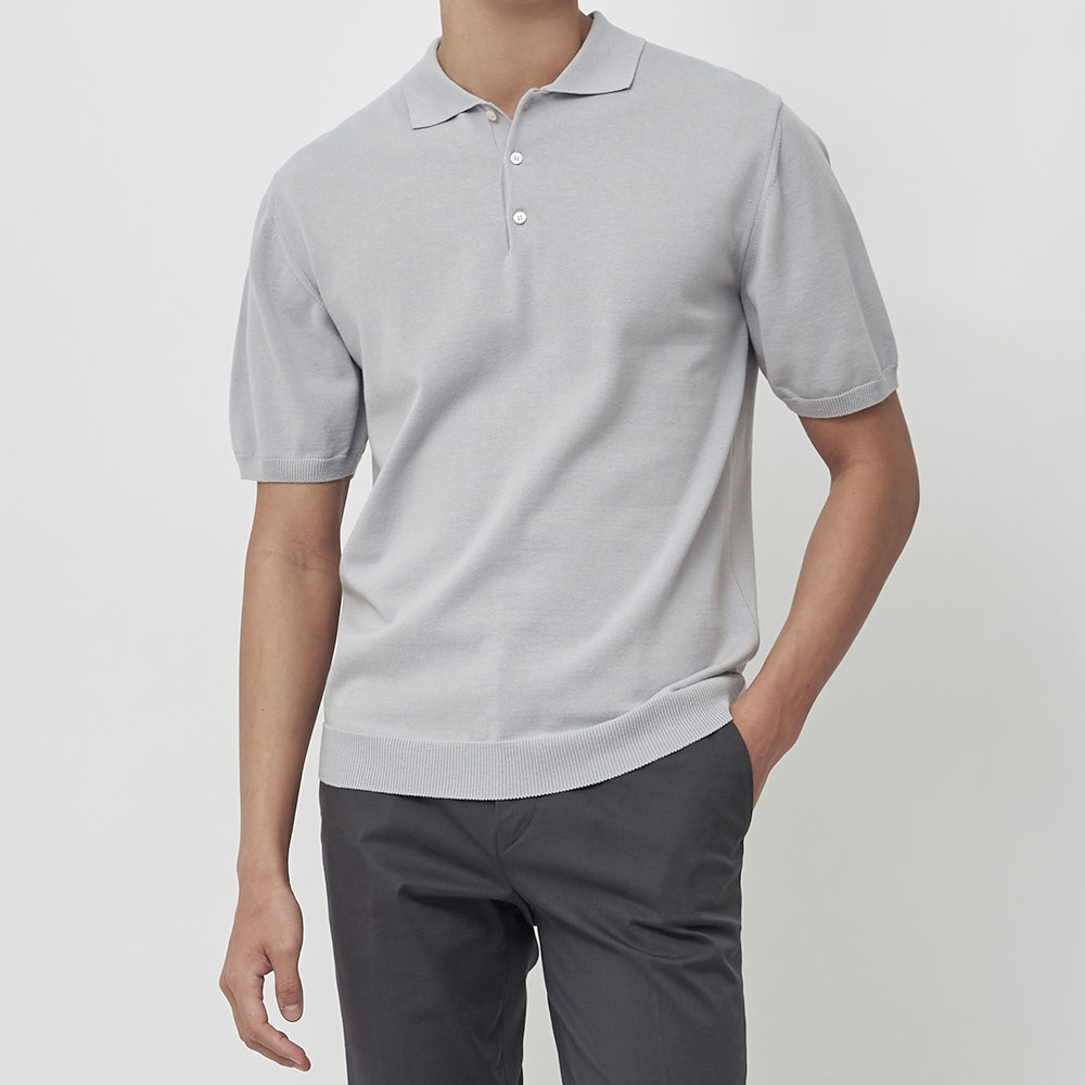 [매너앤대퍼] Cotton-Blend Polo Shirt Beacon Gray