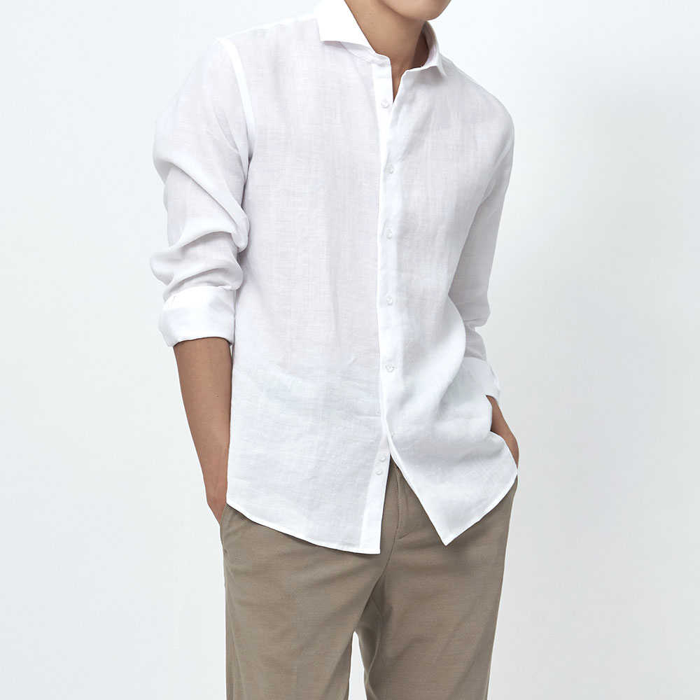 [매너앤대퍼] Cutaway-Collar Linen Shirt White