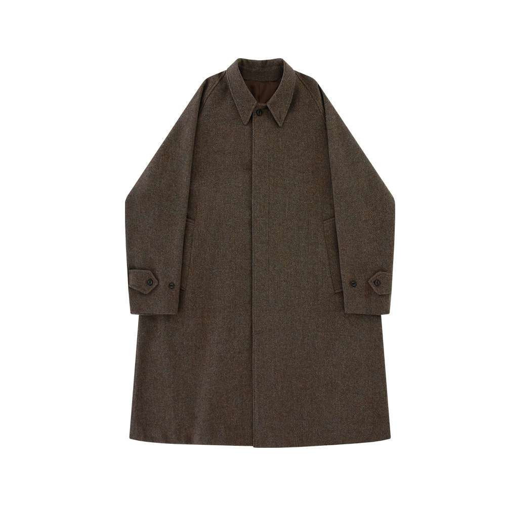 [벨리프] Tweed wool Balmacaan Coat (Brown