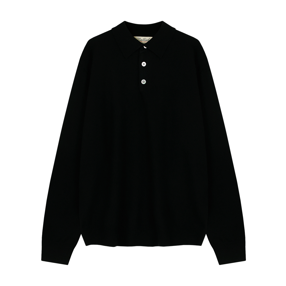 [벨리프] Wool Pique Long Sleeved Polo Knit (BLACK)