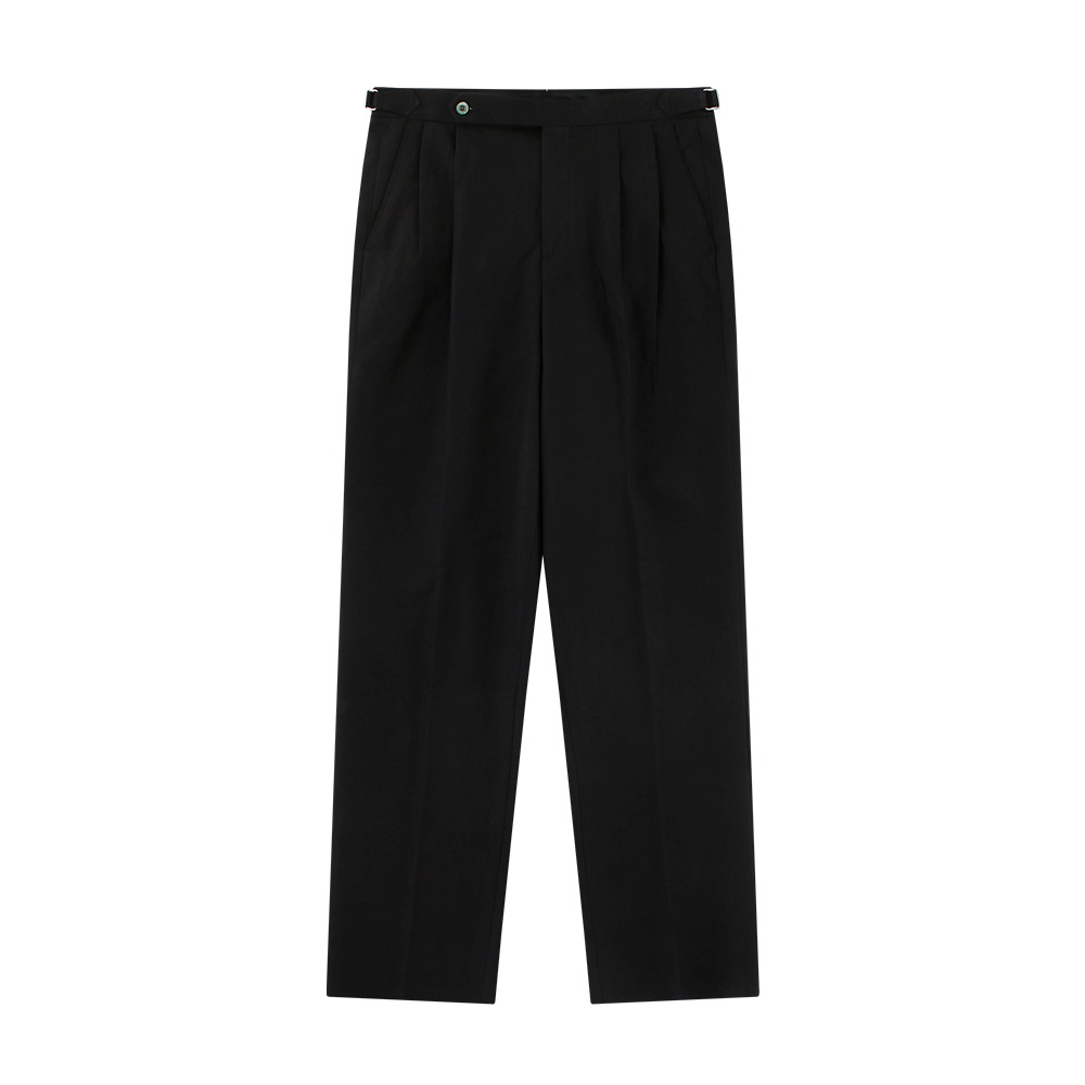 벨리프 -  inen / Cotton Twill adjust 2Pleats relaxed Trousers (Black)