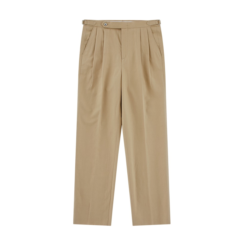 벨리프 -  Linen / Cotton Twill adjust 2Pleats relaxed Trousers (Beige)