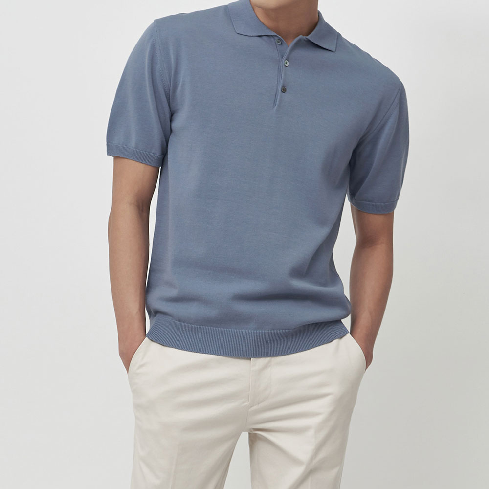 [매너앤대퍼] Cotton-Blend Polo Shirt Blue Violet