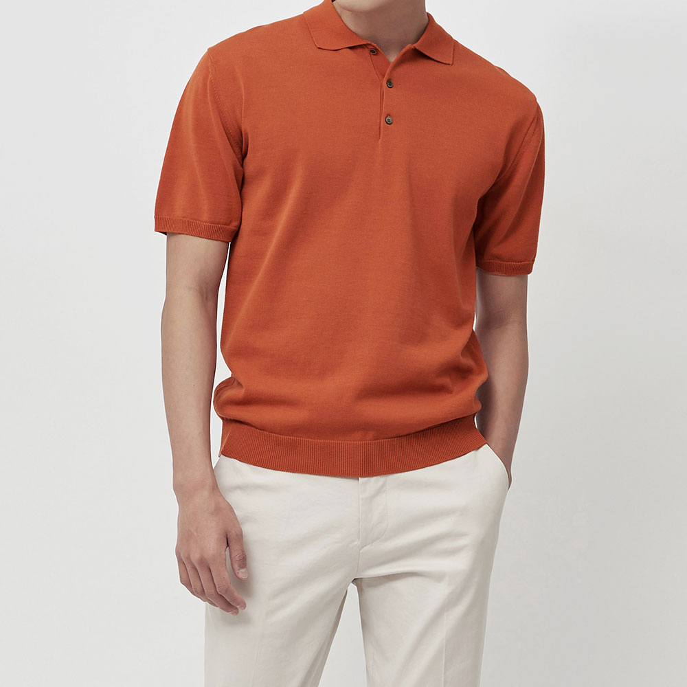 [매너앤대퍼] Cotton-Blend Polo Shirt Brick