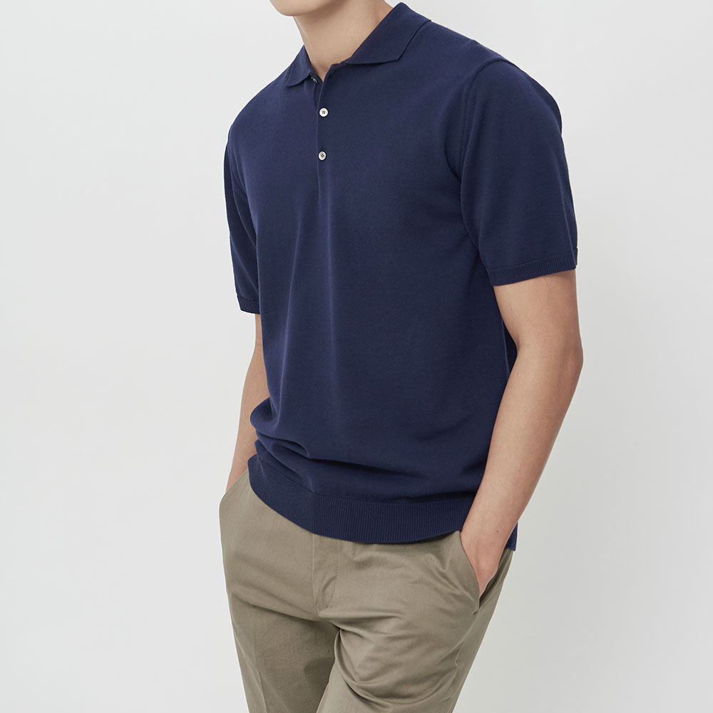 [매너앤대퍼] Cotton-Blend Polo Shirt Navy