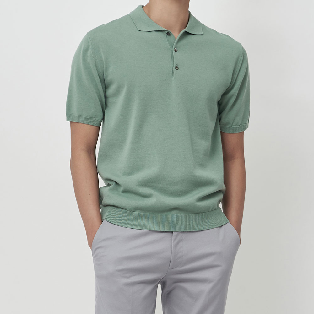 [매너앤대퍼] Cotton-Blend Polo Shirt Dusty Green