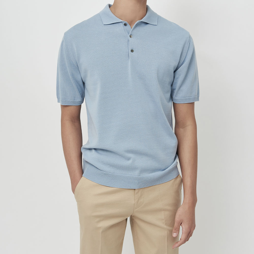 [매너앤대퍼] Cotton-Blend Polo Shirt Light Blue